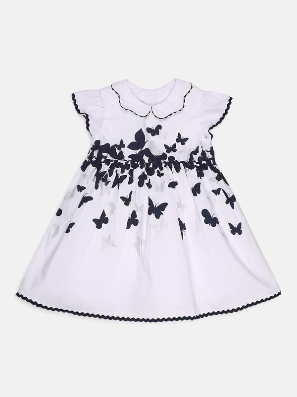 Girls White Butterfly Print Dress image number null